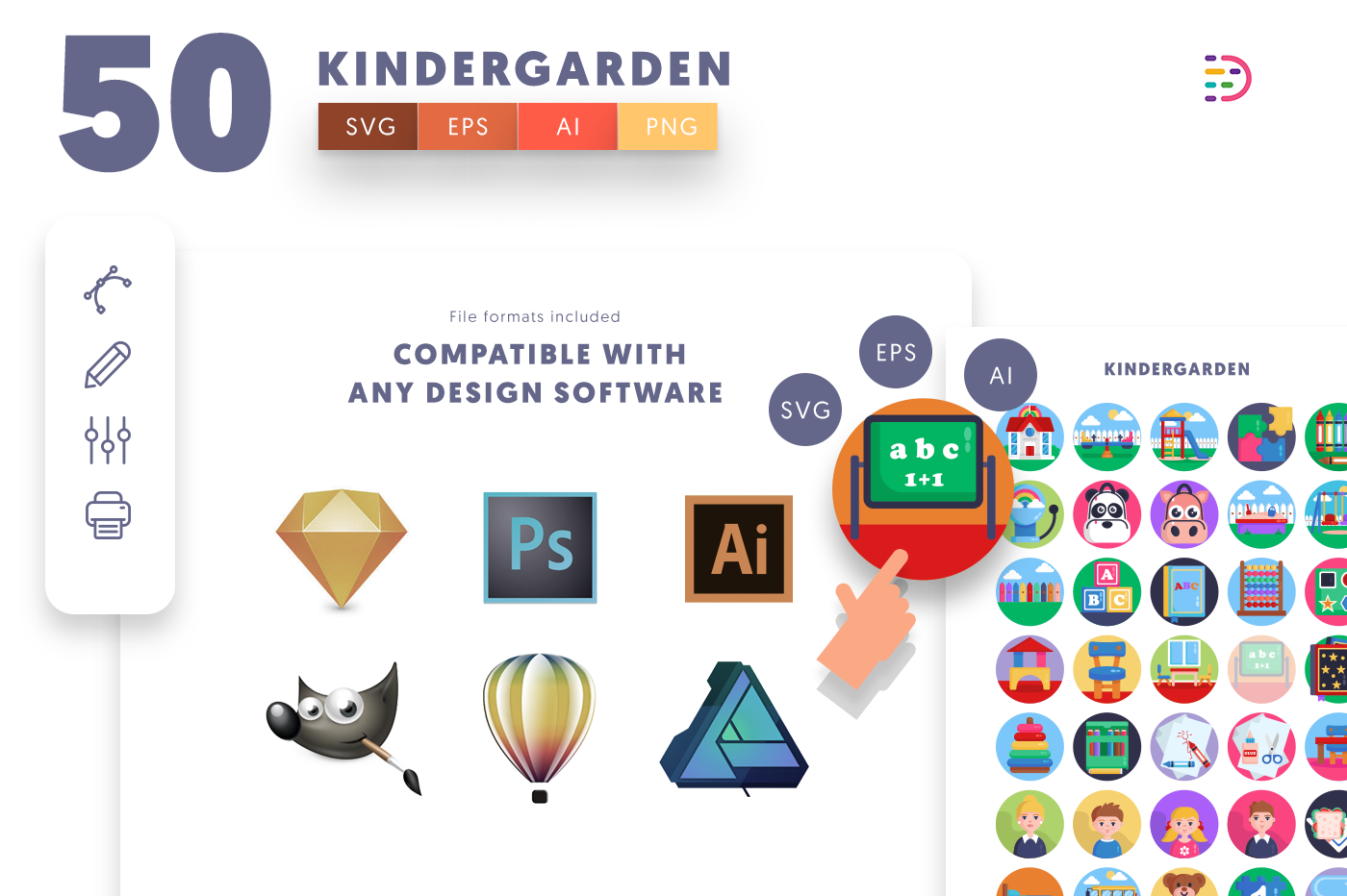  full vector Kindergarden Icons