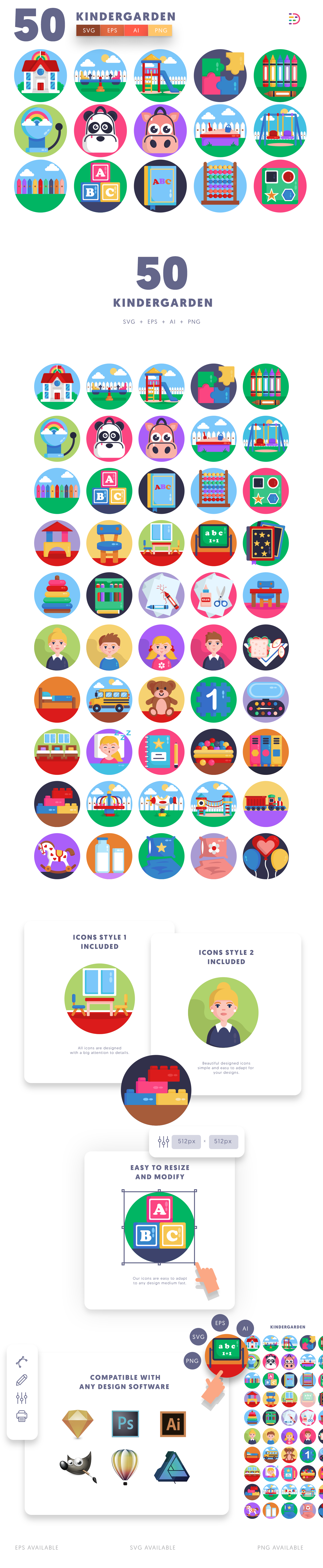 Kindergarden icons info graphic
