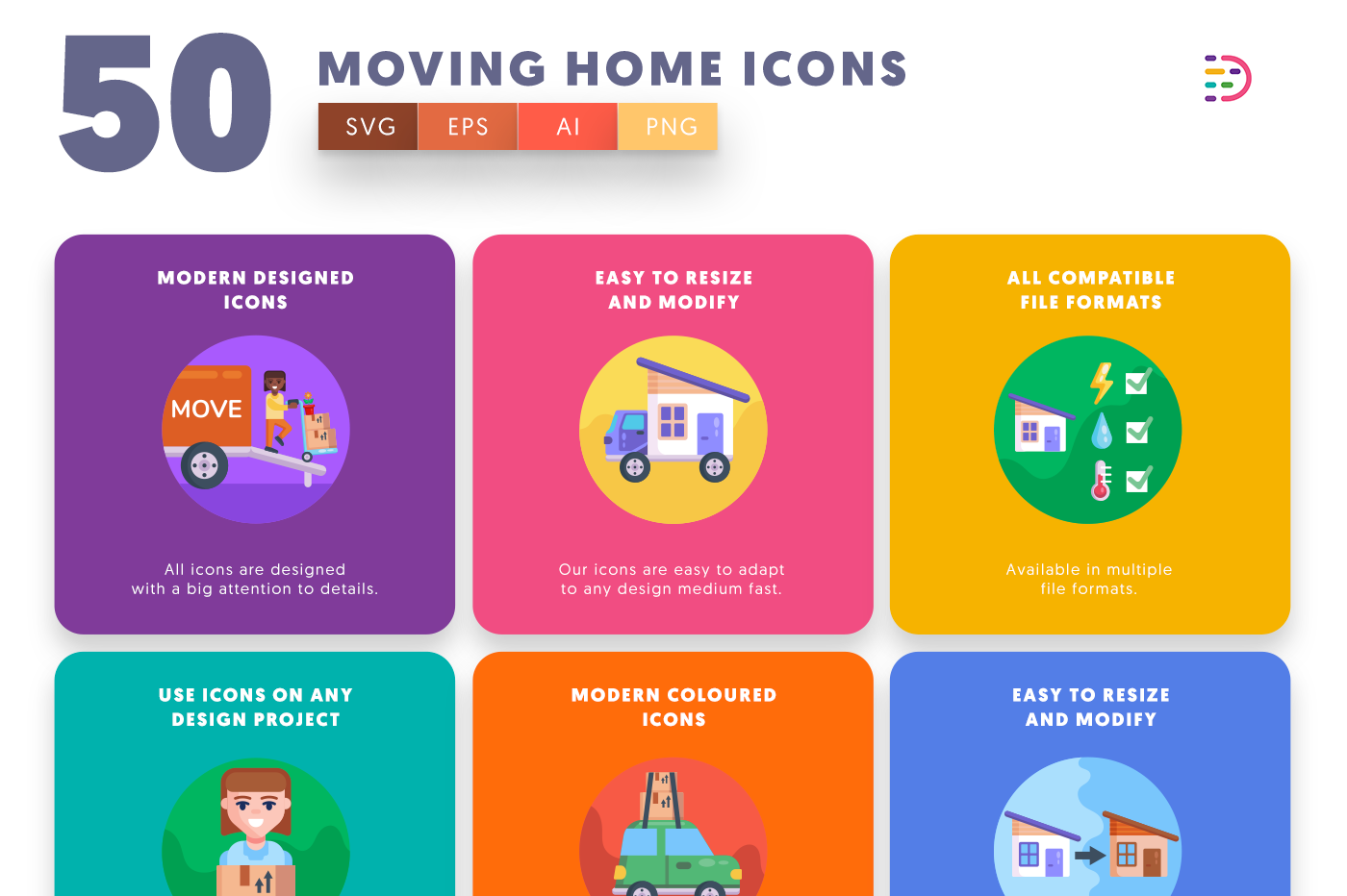  Moving Home Icons with colored backgrounds 
