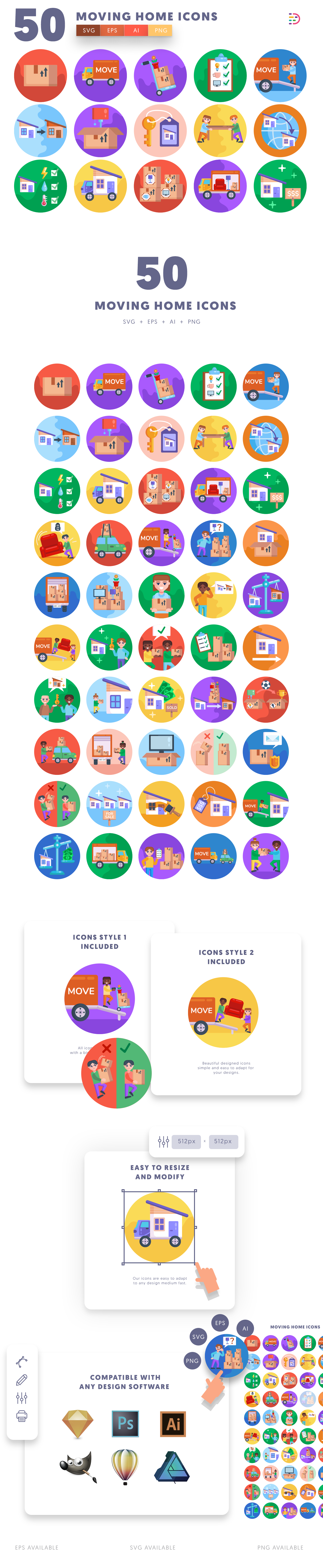Moving Home icons info graphic
