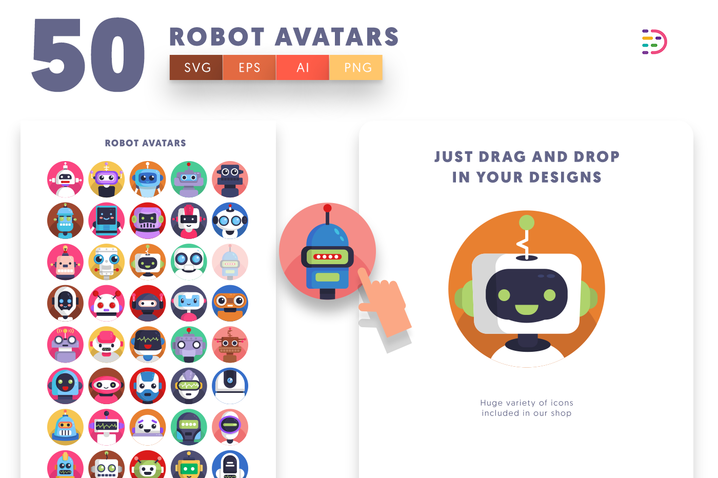 Drag and drop vector Robot Avatar Icons 