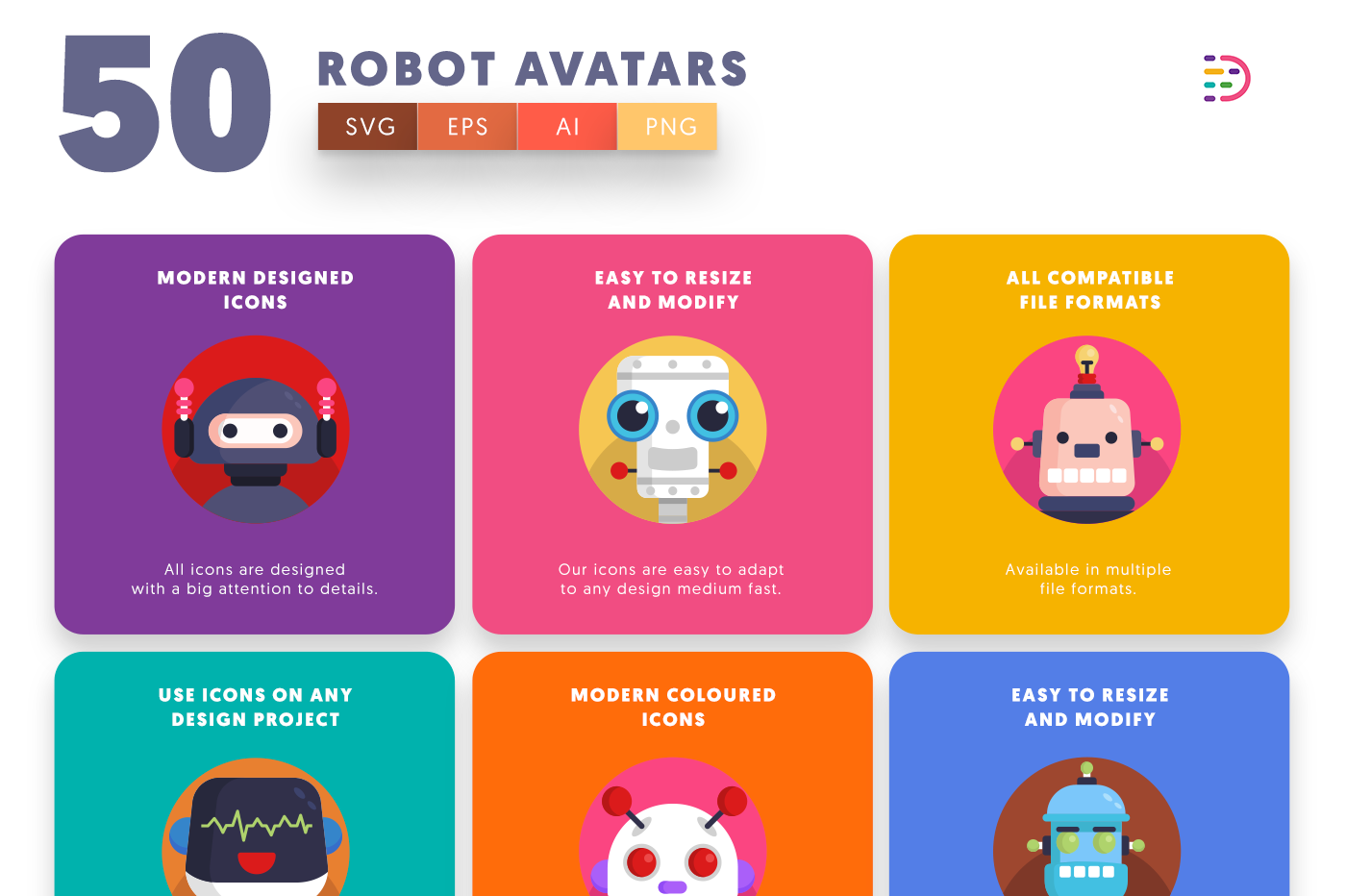 Back to Robot Avatar Icons with colored backgrounds 