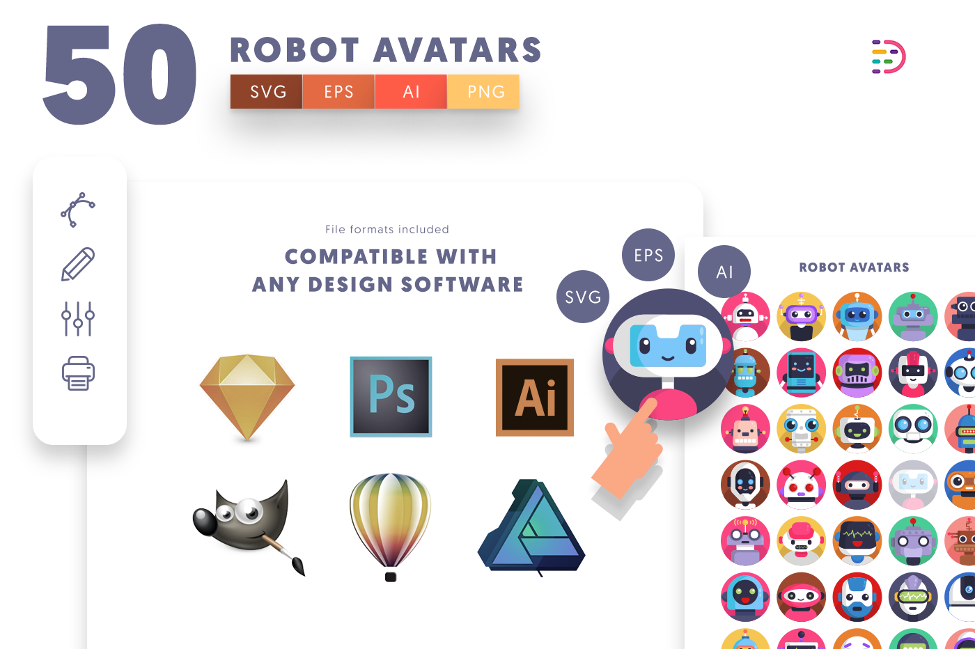  full vector Robot Avatar Icons