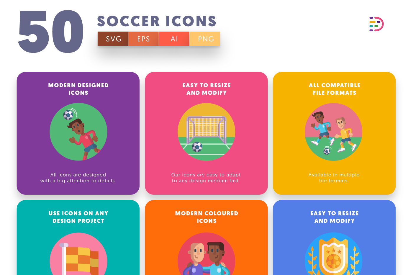  Soccer Icons with colored backgrounds 