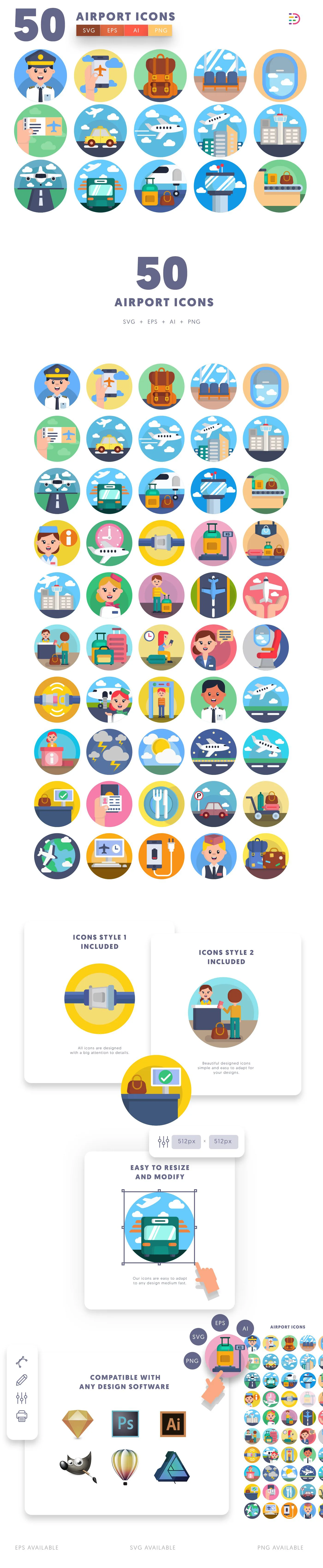 Airport icons info graphic