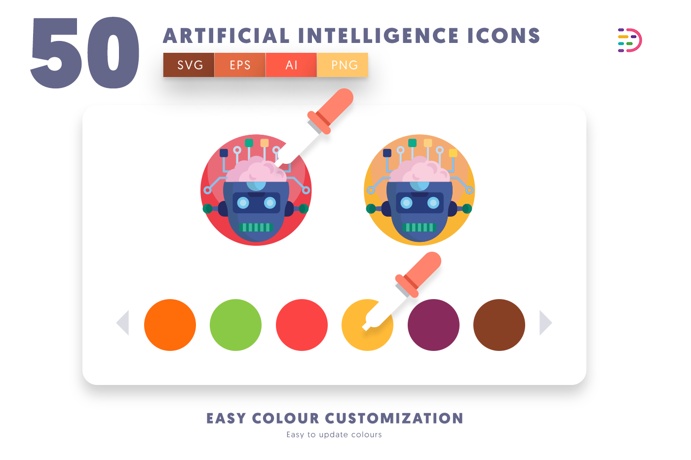 Customizable and vector Artificial Intelligence Icons