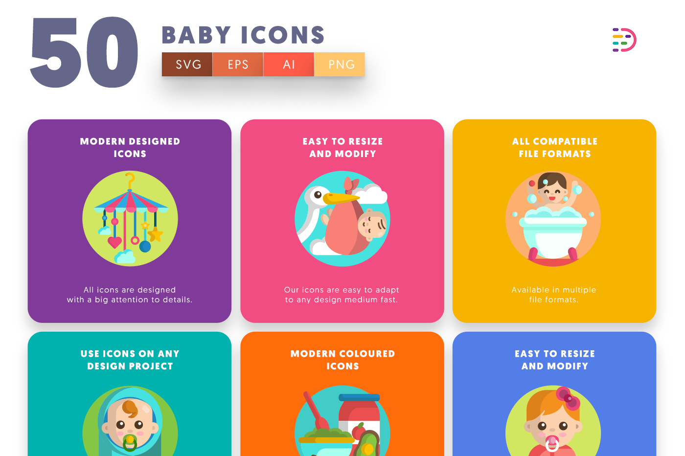 Baby Icons with colored backgrounds 