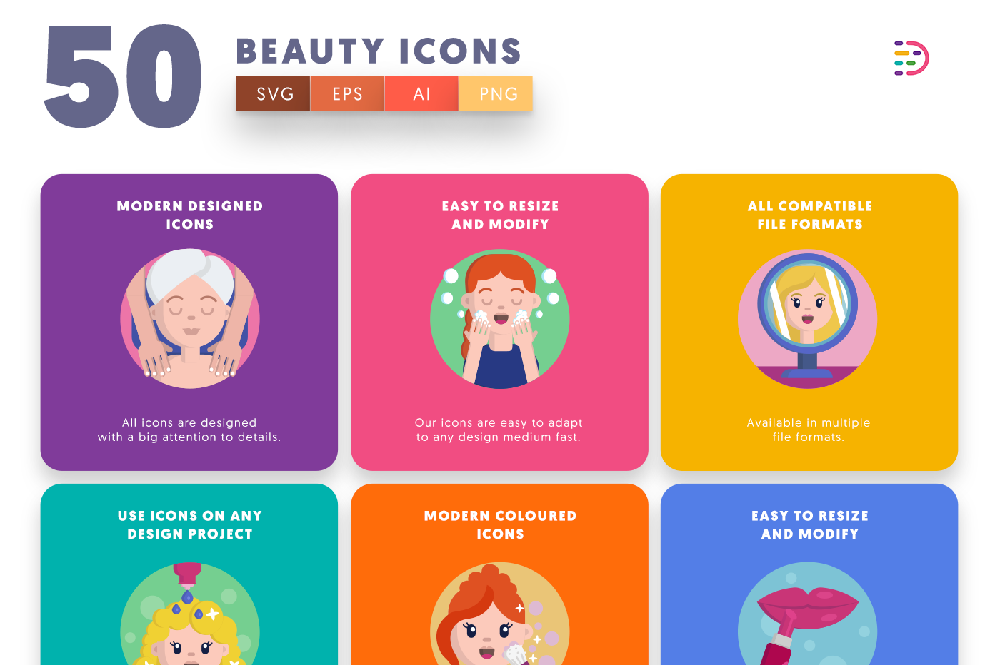Beauty Icons with colored backgrounds 
