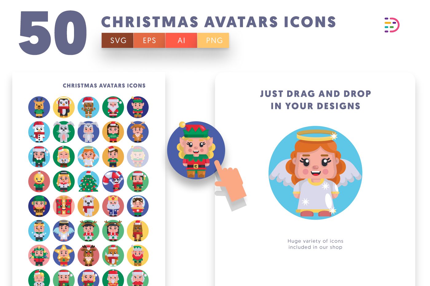 Drag and drop vector Christmas Avatars Icons 