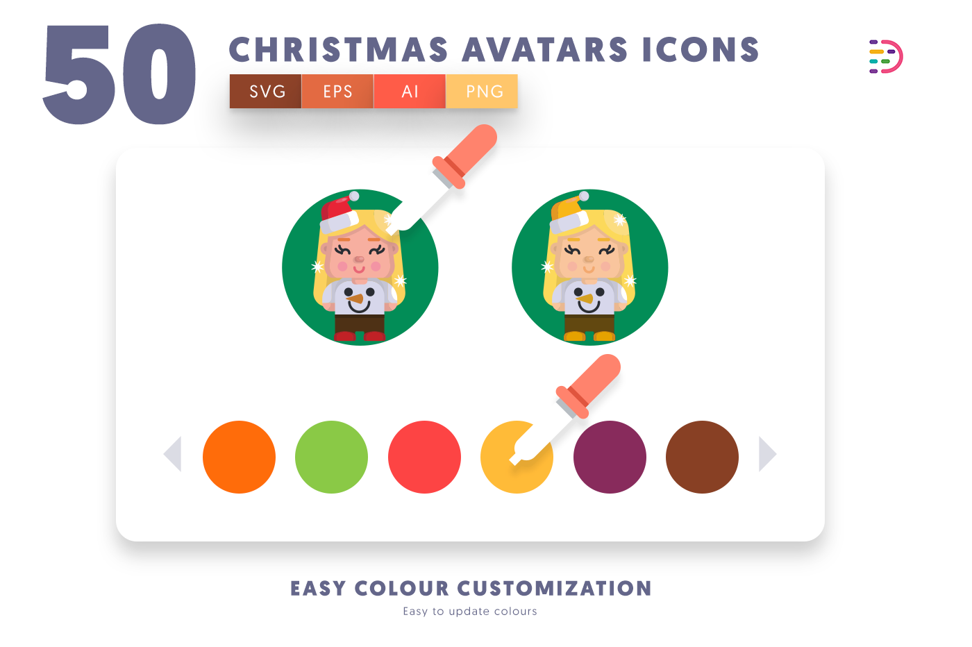 Customizable and vector Christmas Avatars Icons