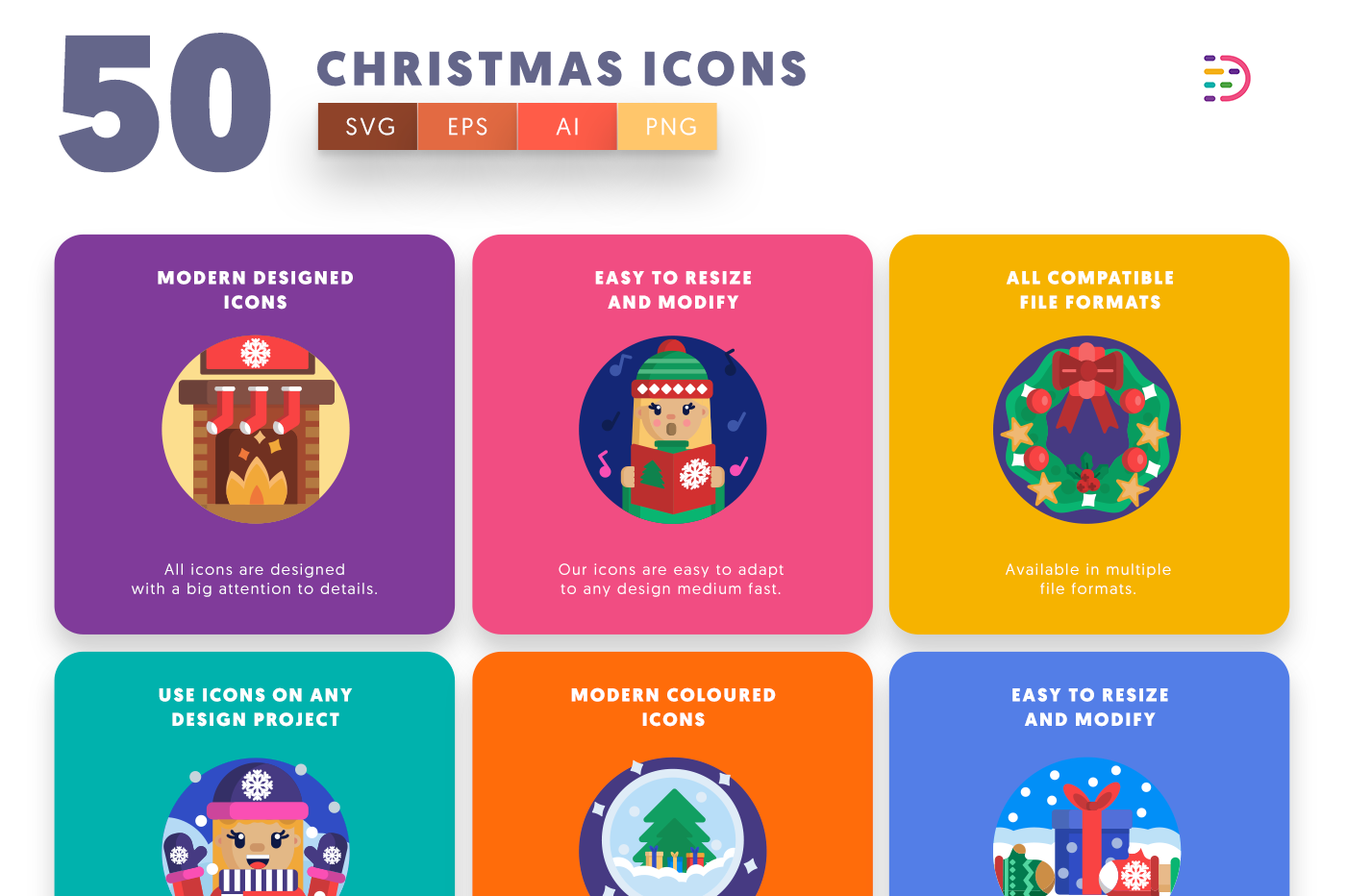  Christmas Icons with colored backgrounds 