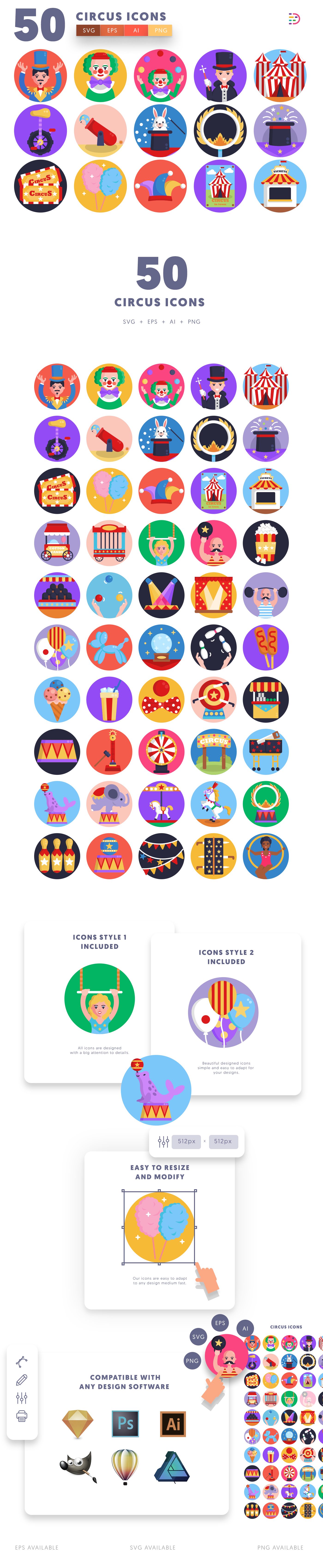 Editable circus icon pack, easy to edit and customize icons
