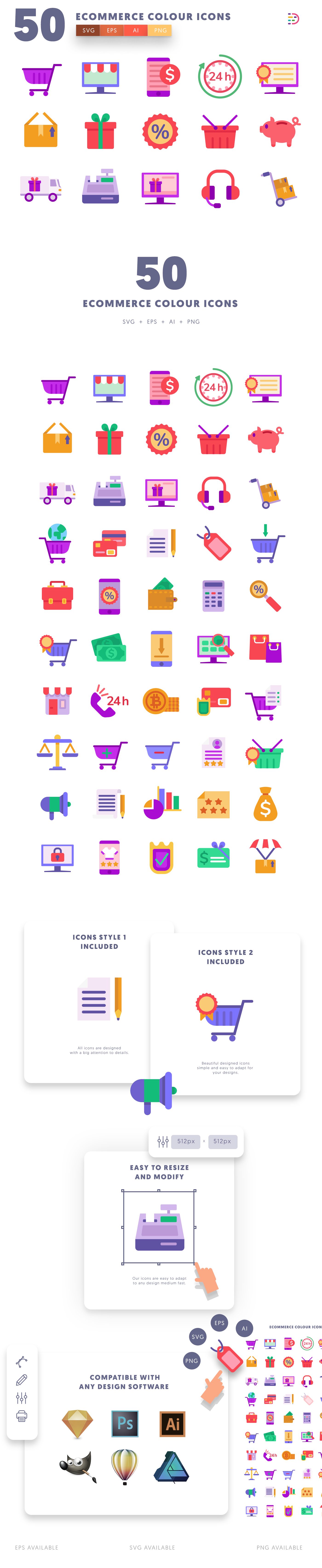 Editable Ecommerce Colour icons icon pack, easy to edit and customize icons