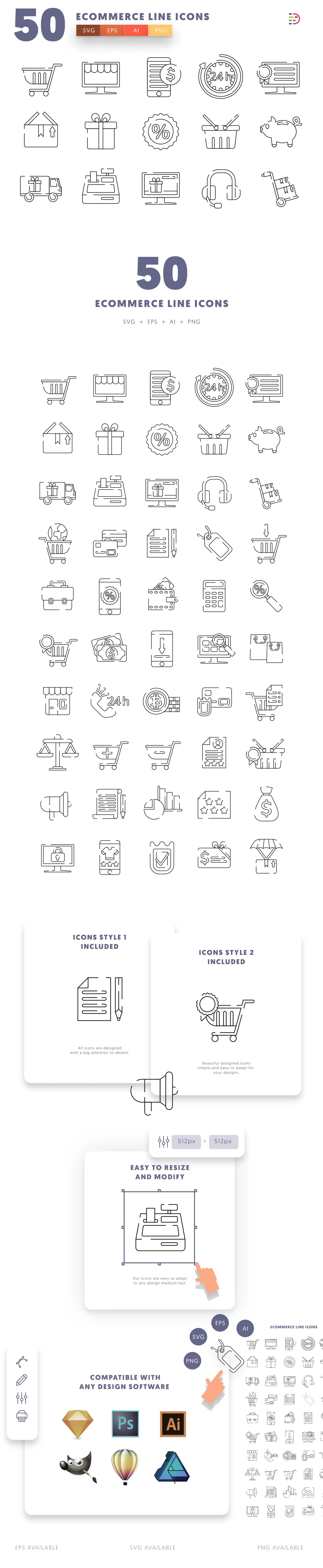 Editable Ecommerce Line icons icon pack, easy to edit and customize icons