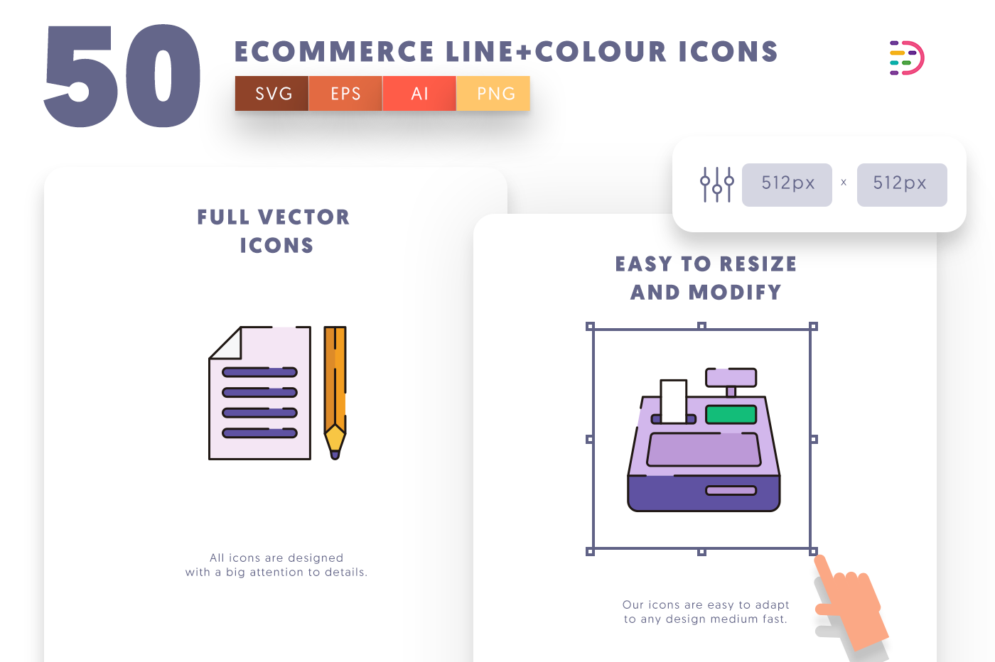 Full vector 50EcommerceLine+Colour Icons