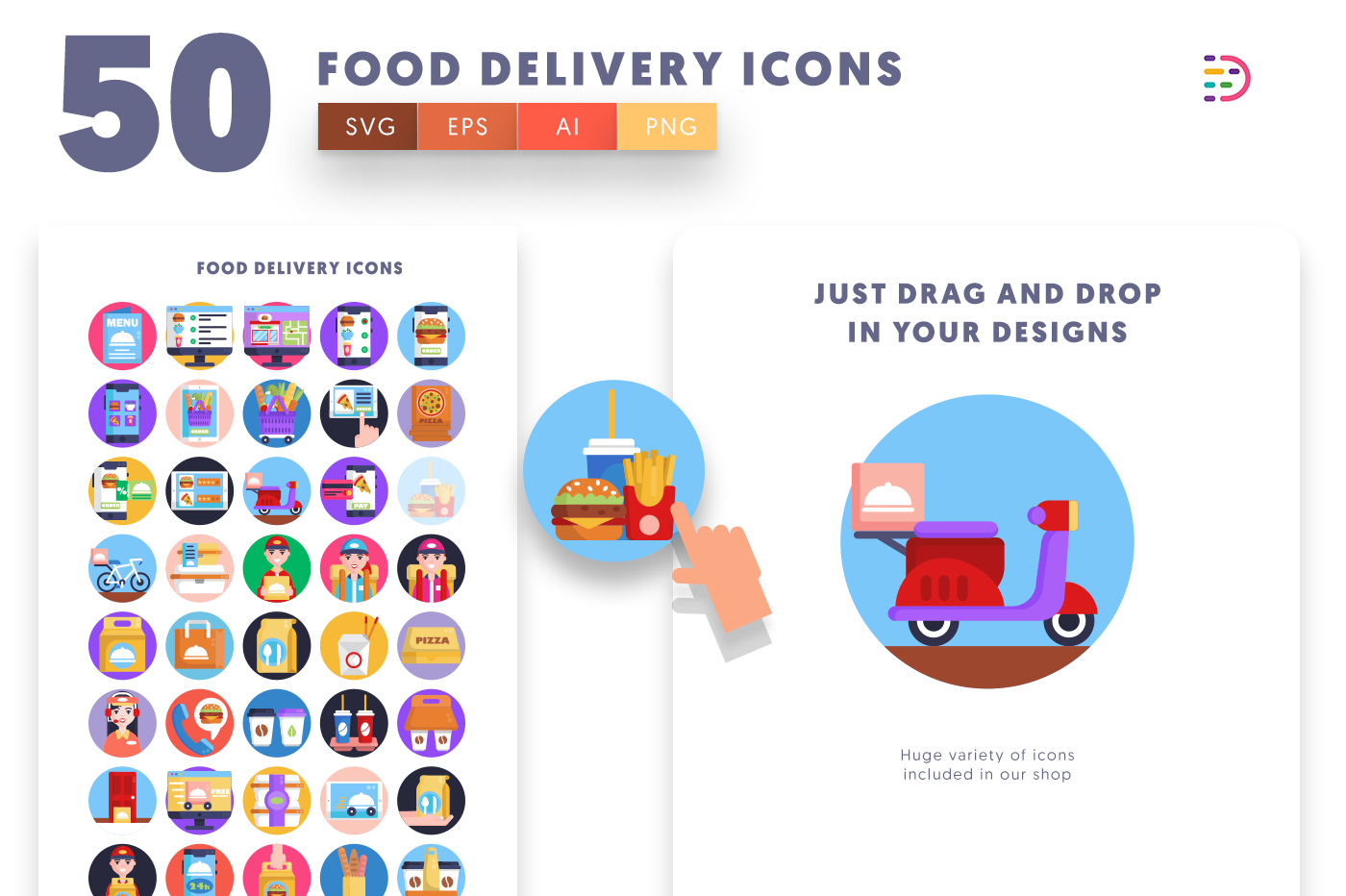 Drag and drop vector Food Delivery Icons 