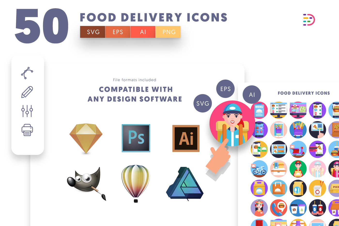  full vector Food Delivery Icons