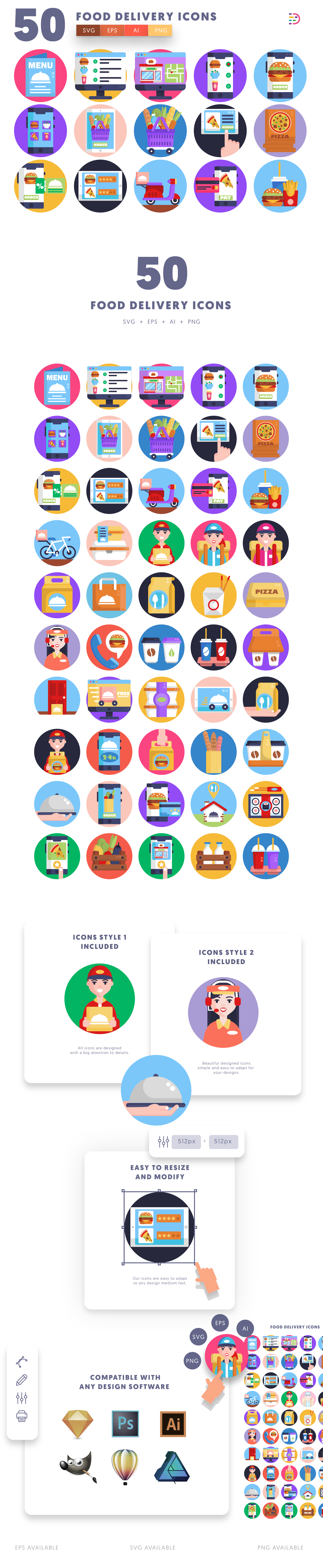Food Delivery icons info graphic