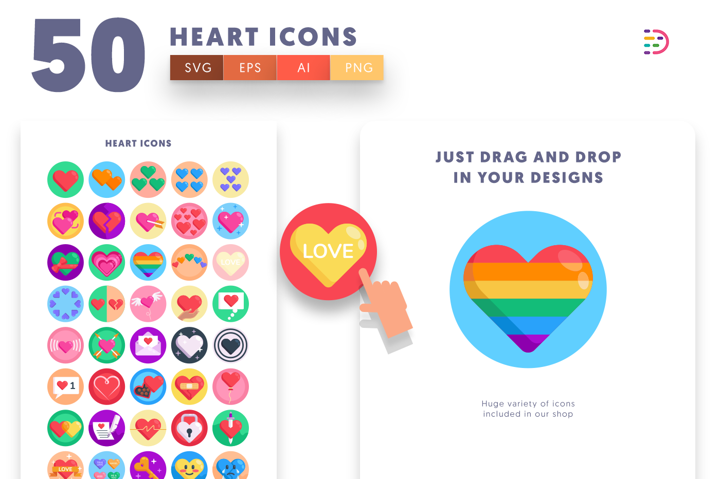 Drag and drop vector Heart Icons 