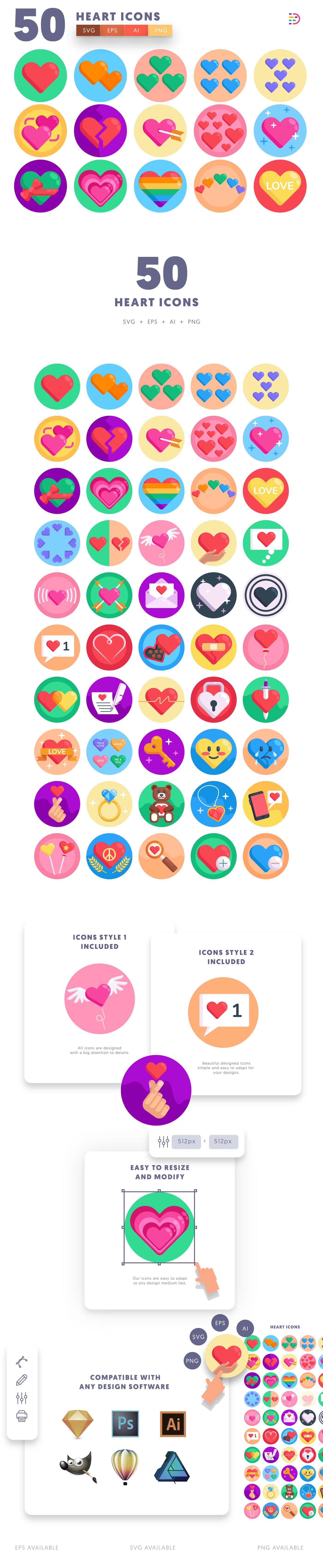 Heart icons info graphic