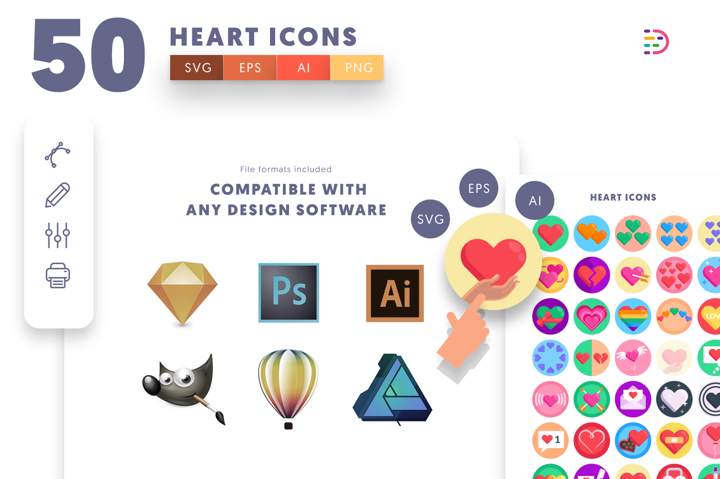  full vector Heart Icons