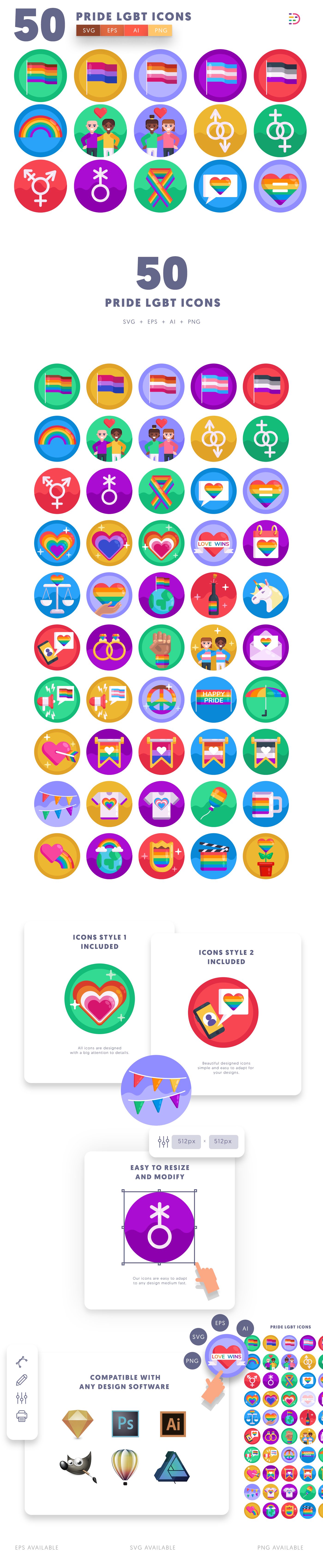 Editable pride lgbt icons icon pack, easy to edit and customize icons