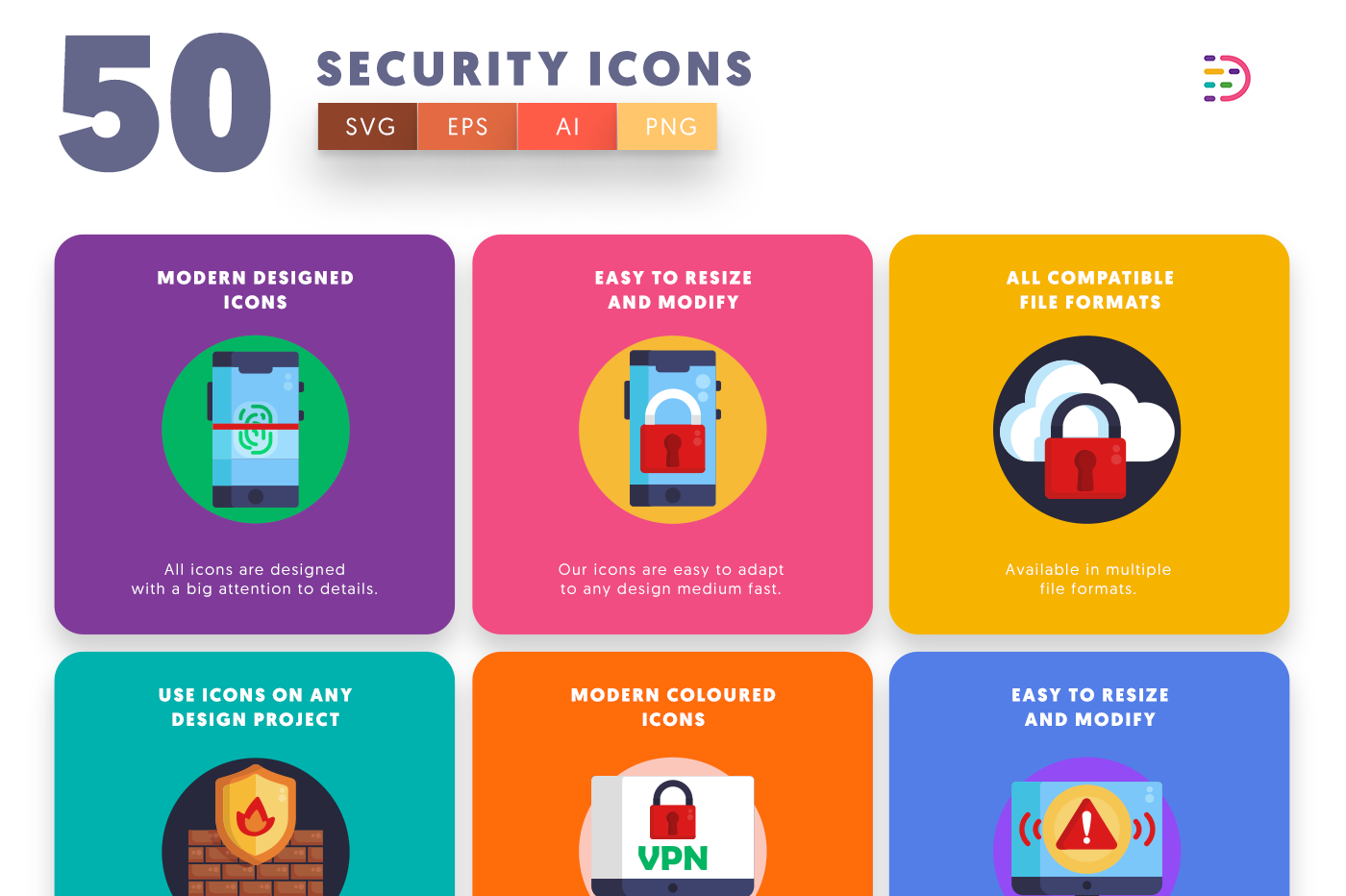  Security Icons with colored backgrounds 