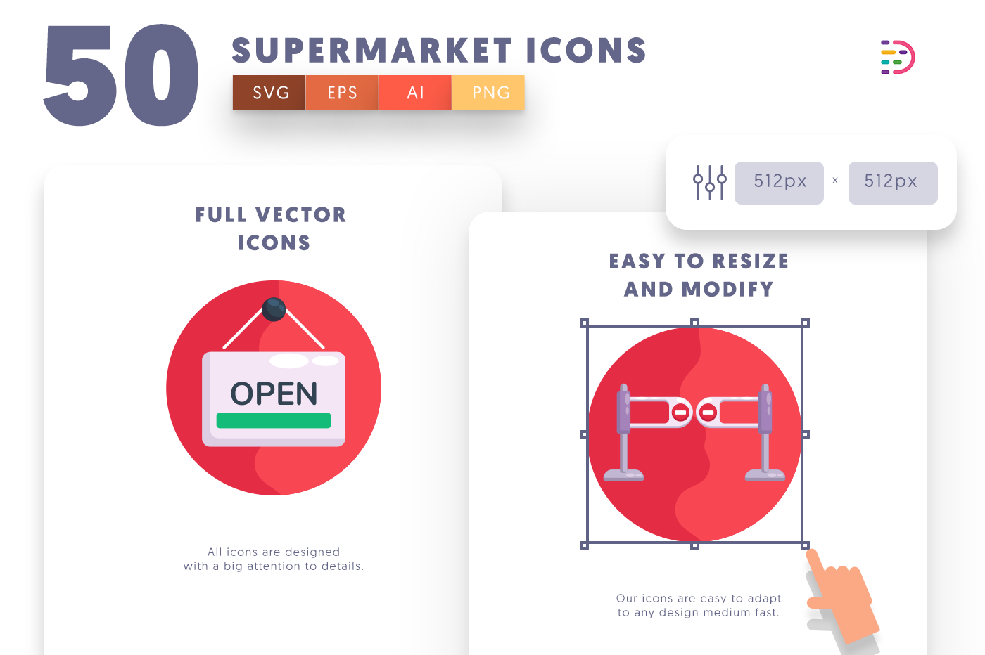 Full vector 50 Supermarket Icons