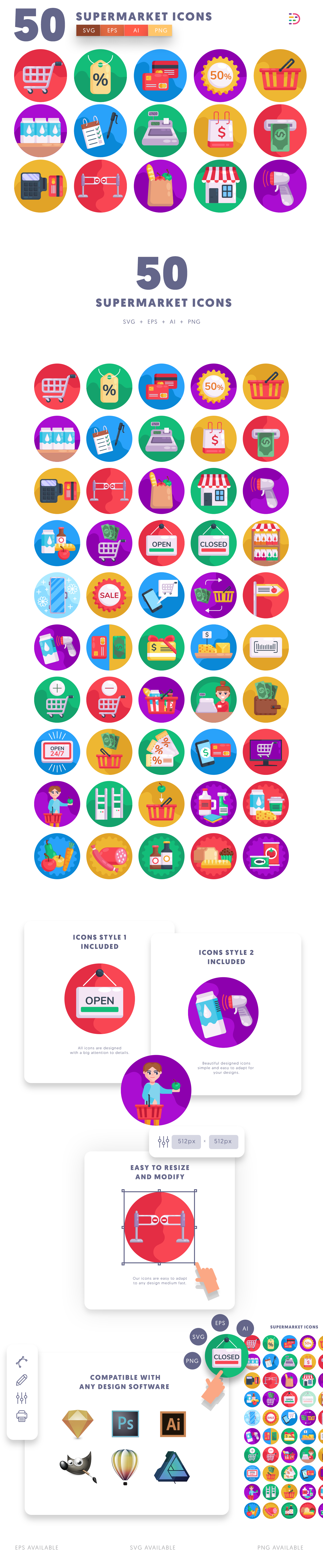 Supermarket icons info graphic