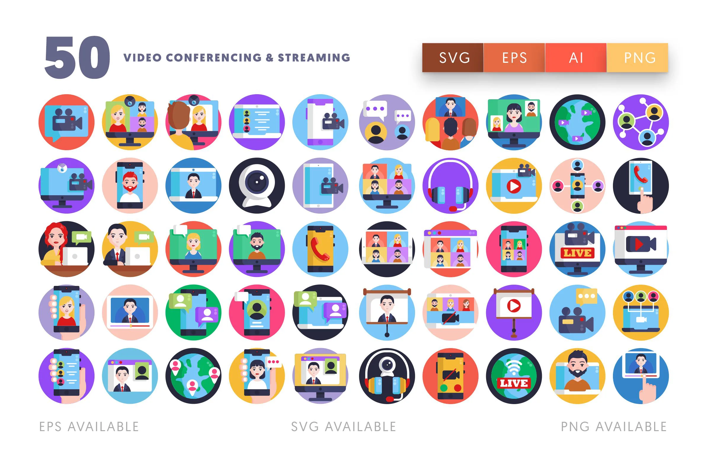 Video Conference & Streaming icons png/svg/eps