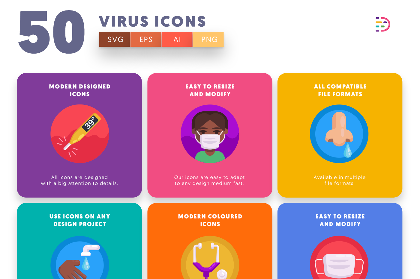  Virus Icons with colored backgrounds 
