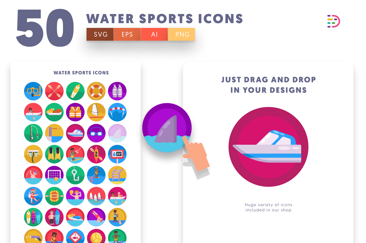 Drag and drop vector 50 Water Sports Icons 