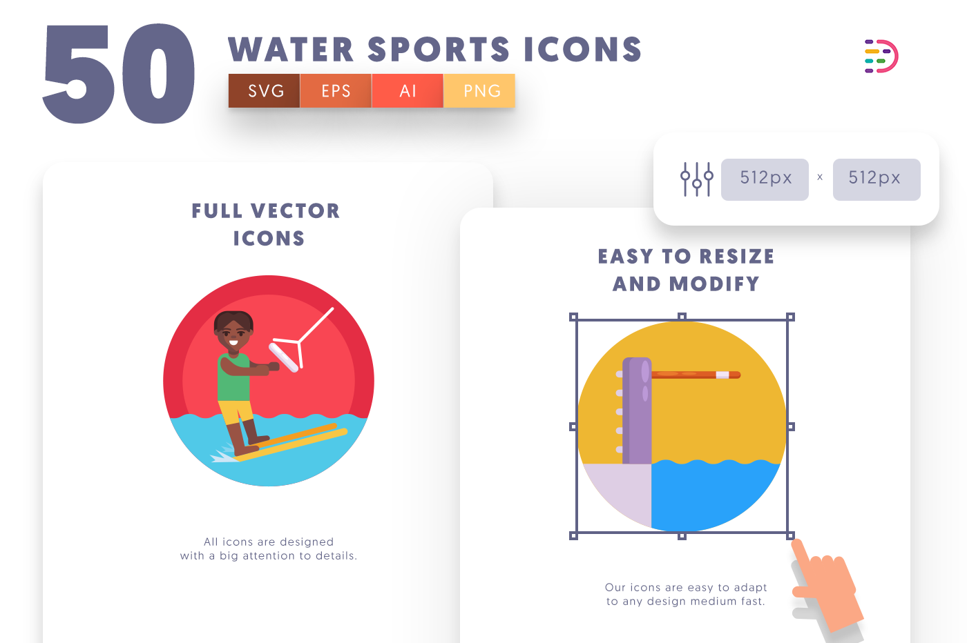 Full vector 50Watersports Icons