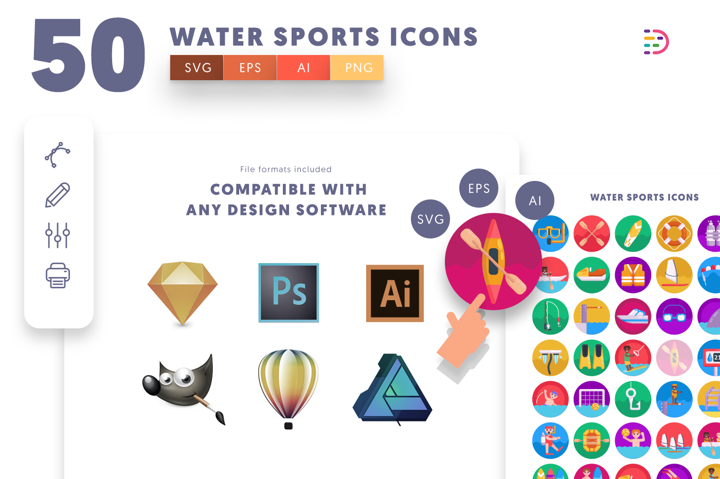  full vector 50 Water Sports Icons EPS, SVG, PNG