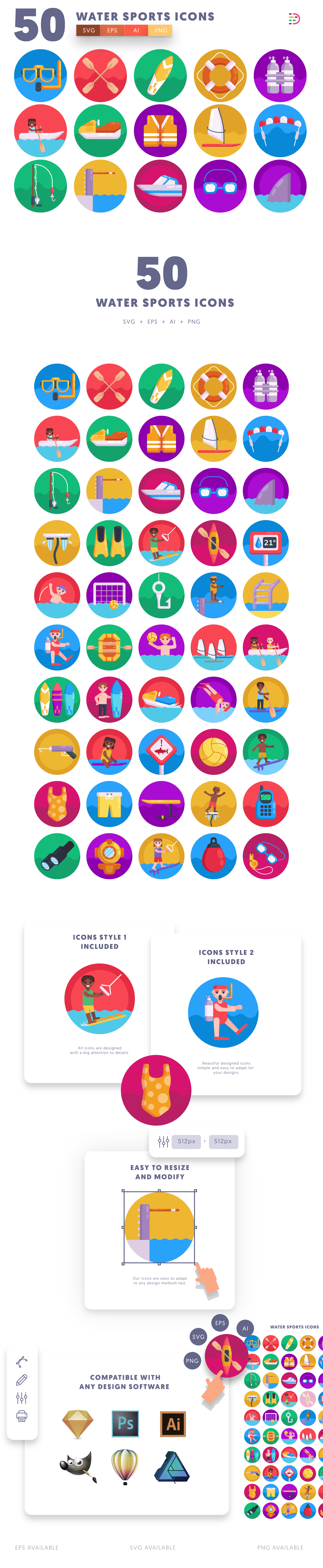Water Sports icons info graphic