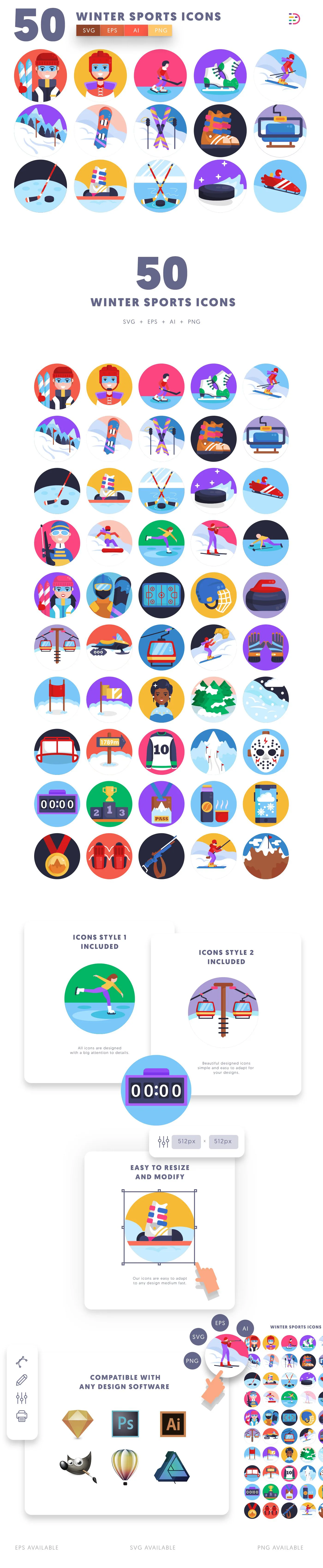 Editable winter sports icon pack, easy to edit and customize icons
