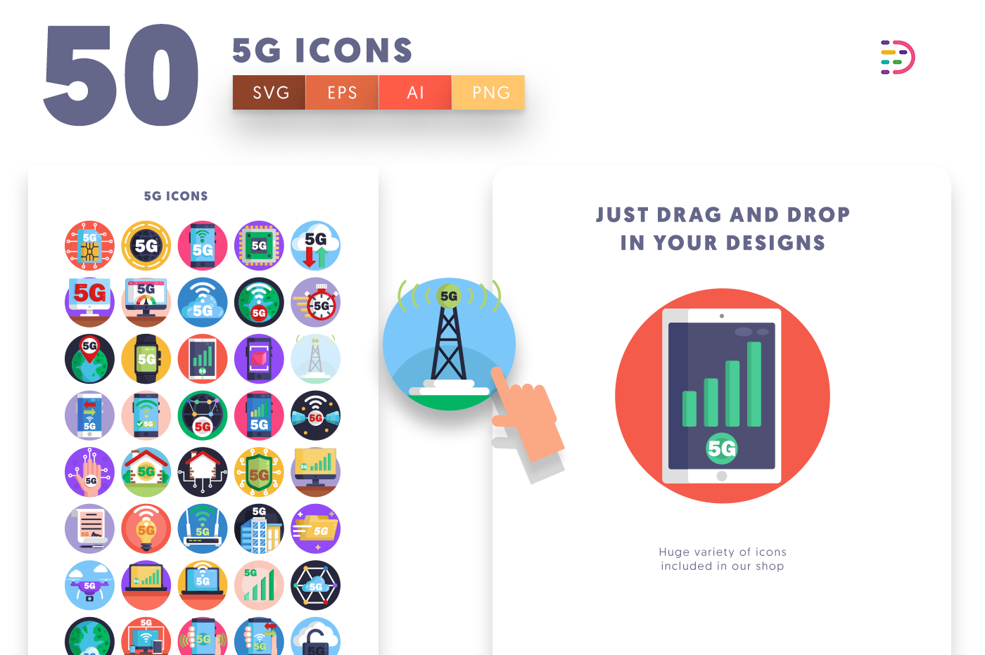 Drag and drop vector 50 5G Icons 