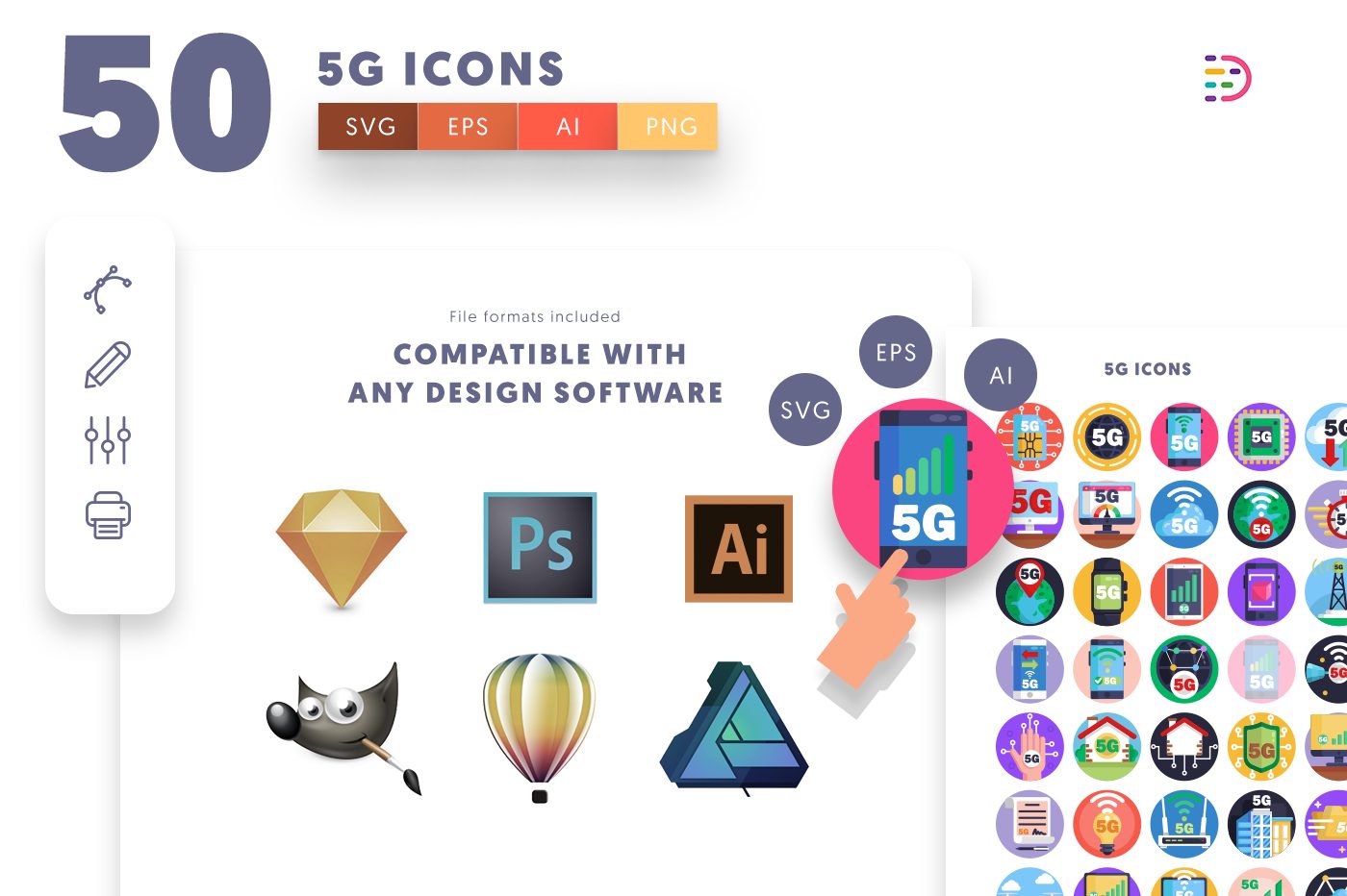  full vector 50 5G Icons EPS, SVG, PNG