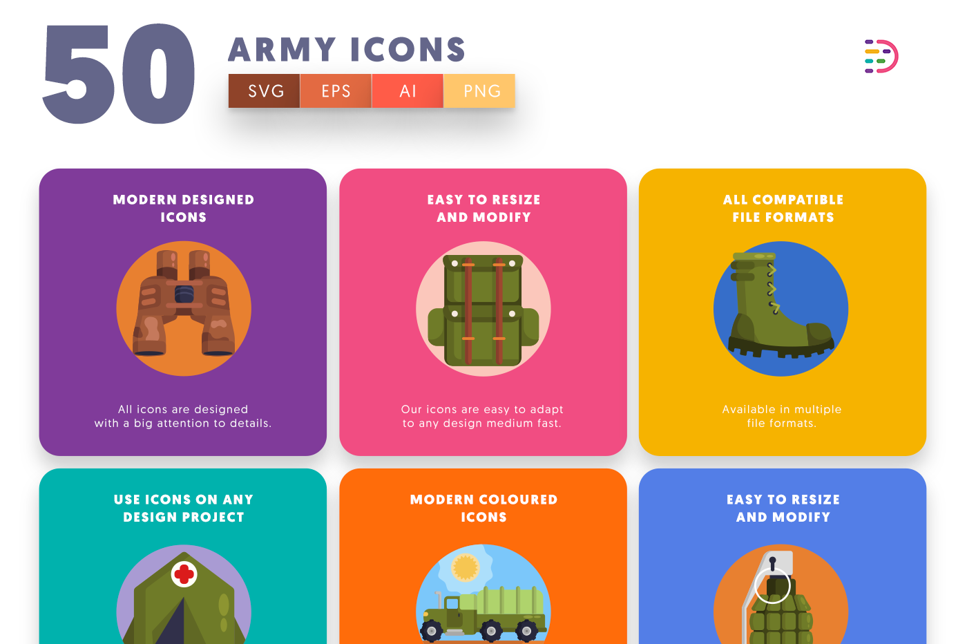 Army Icons with colored backgrounds 