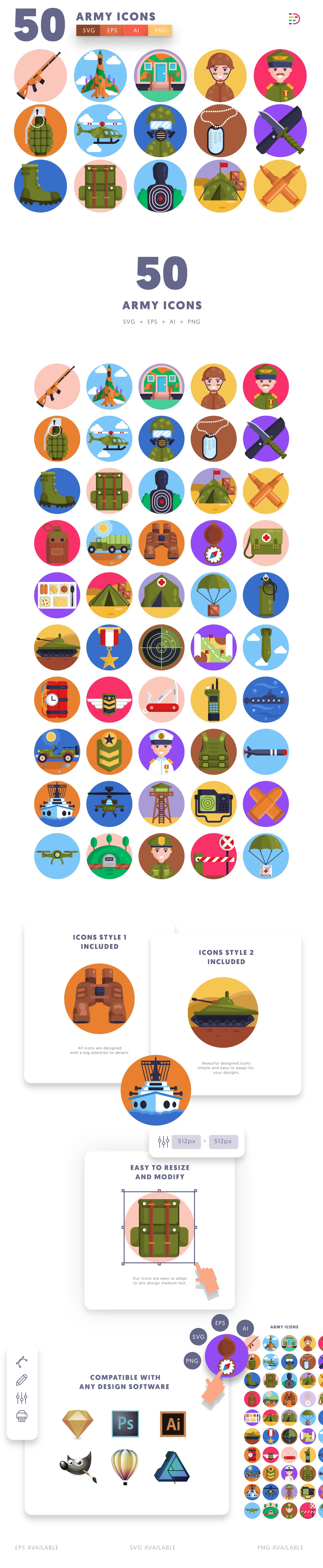 Editable army icons icon pack, easy to edit and customize icons