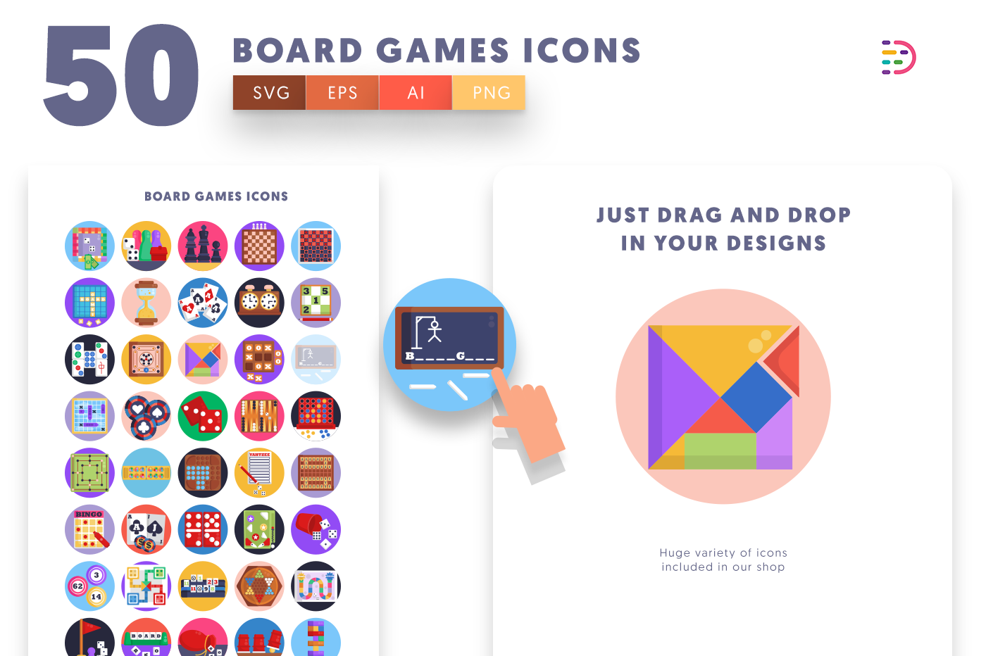 Drag and drop vector 50 Board Games Icons 