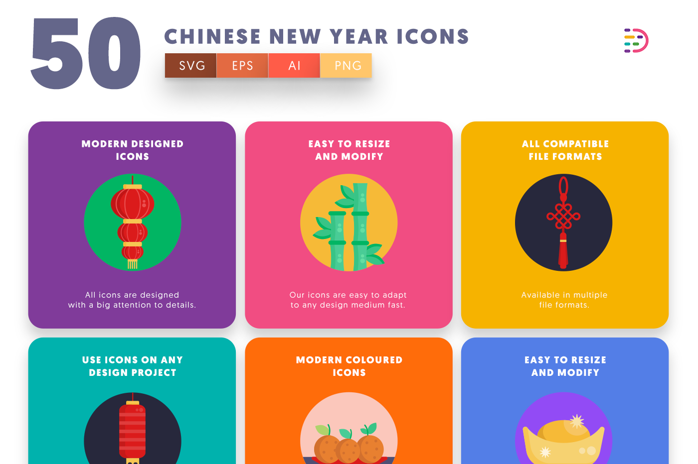 Chinese New Year Icons with colored backgrounds 