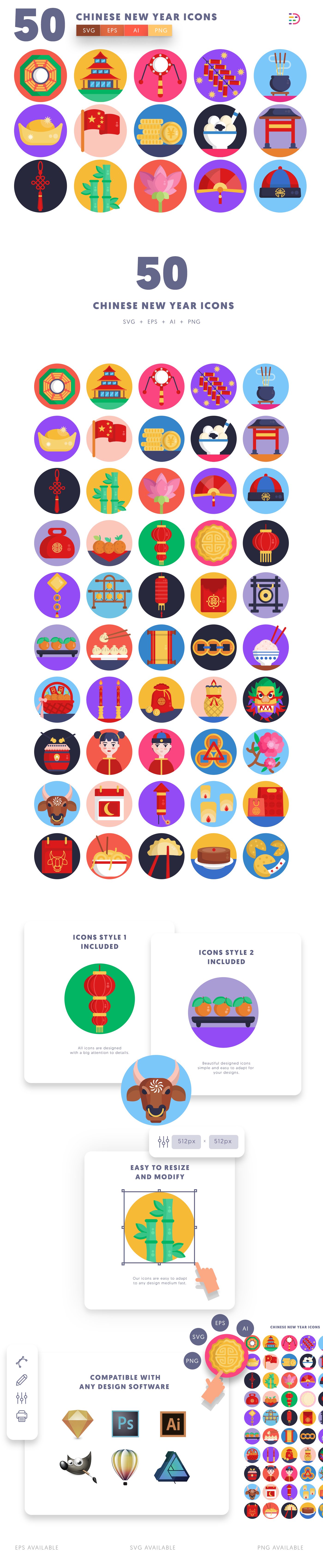 Editable chinese new year icons icon pack, easy to edit and customize icons