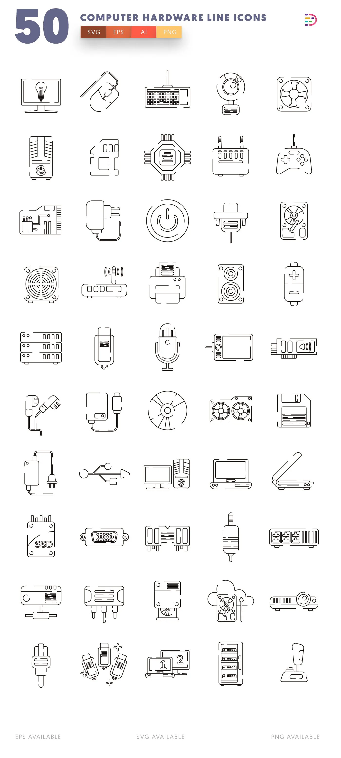 Computer Hardware Line icon pack