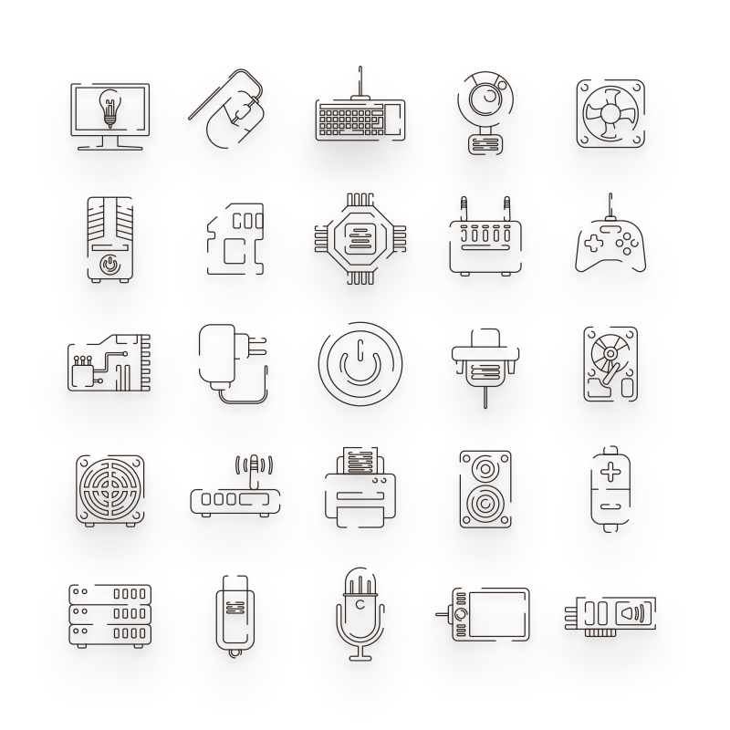 Computer Hardware Line Icons