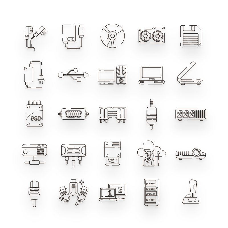Computer Hardware Line Icons
