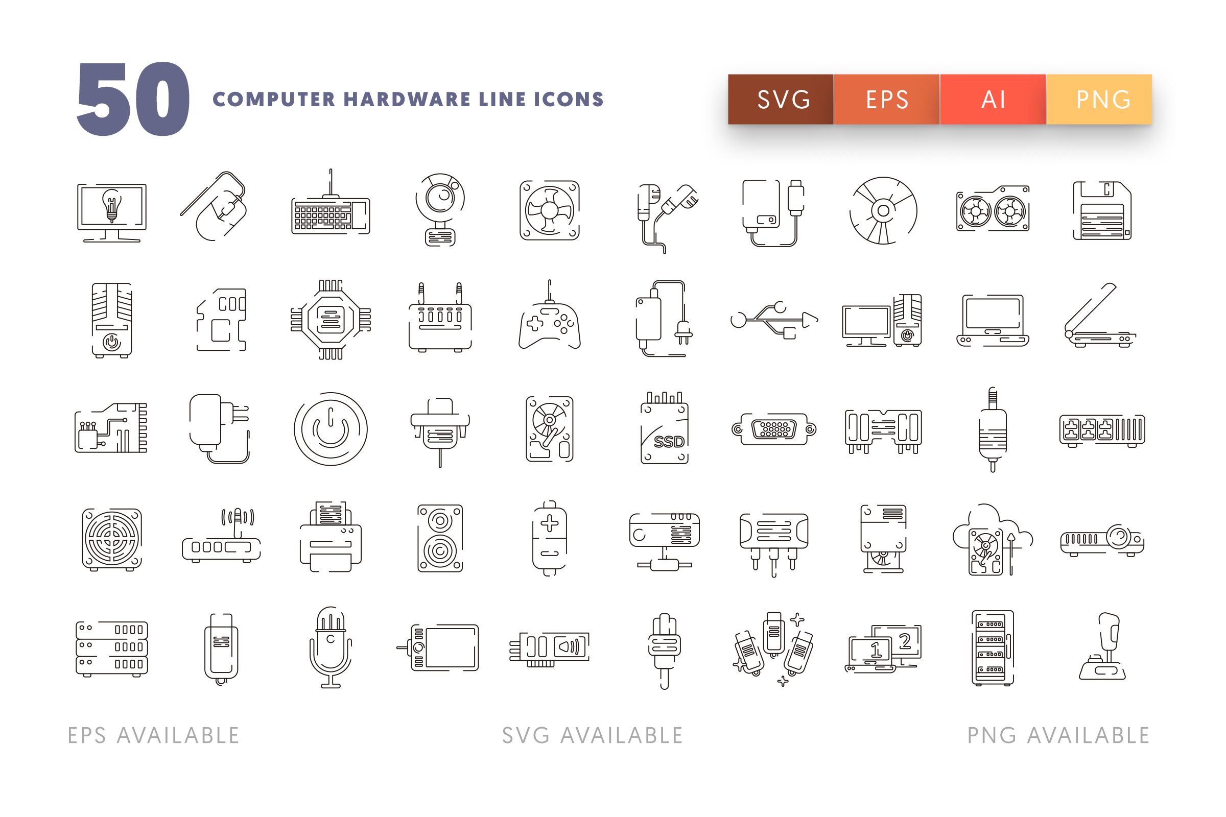 Computer Hardware Line icons png/svg/eps