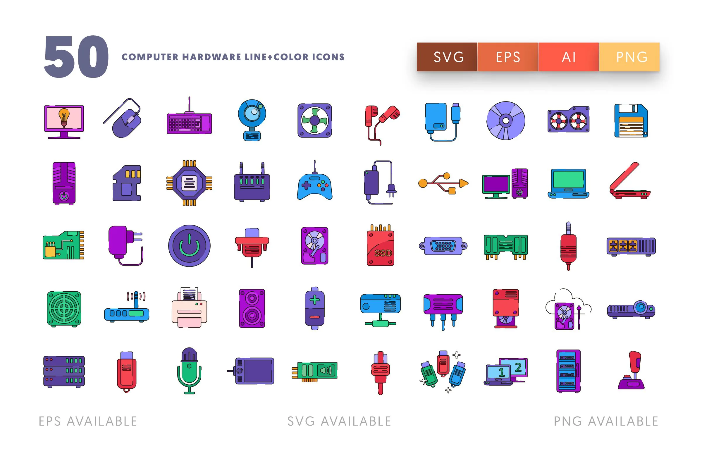 Computer Hardware Line & Color icons png/svg/eps