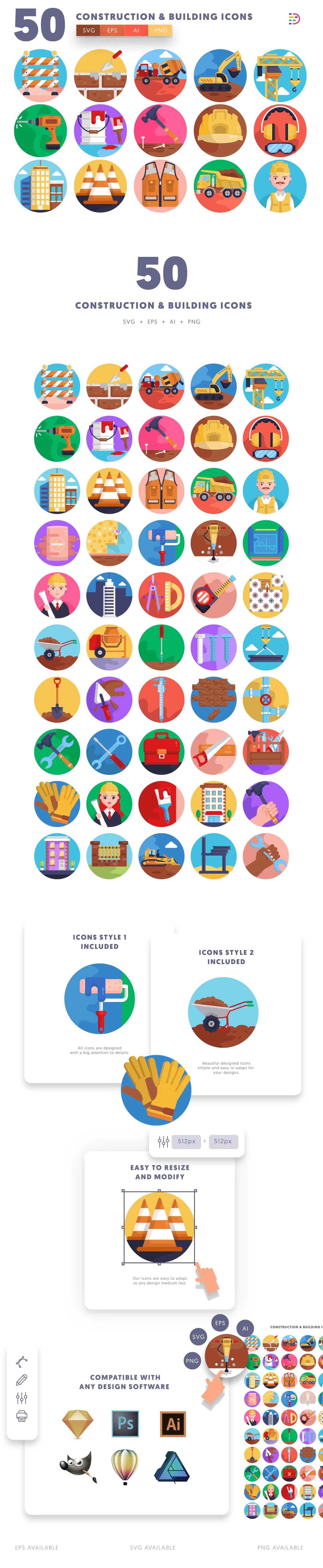 Editable construction and building icon pack, easy to edit and customize icons