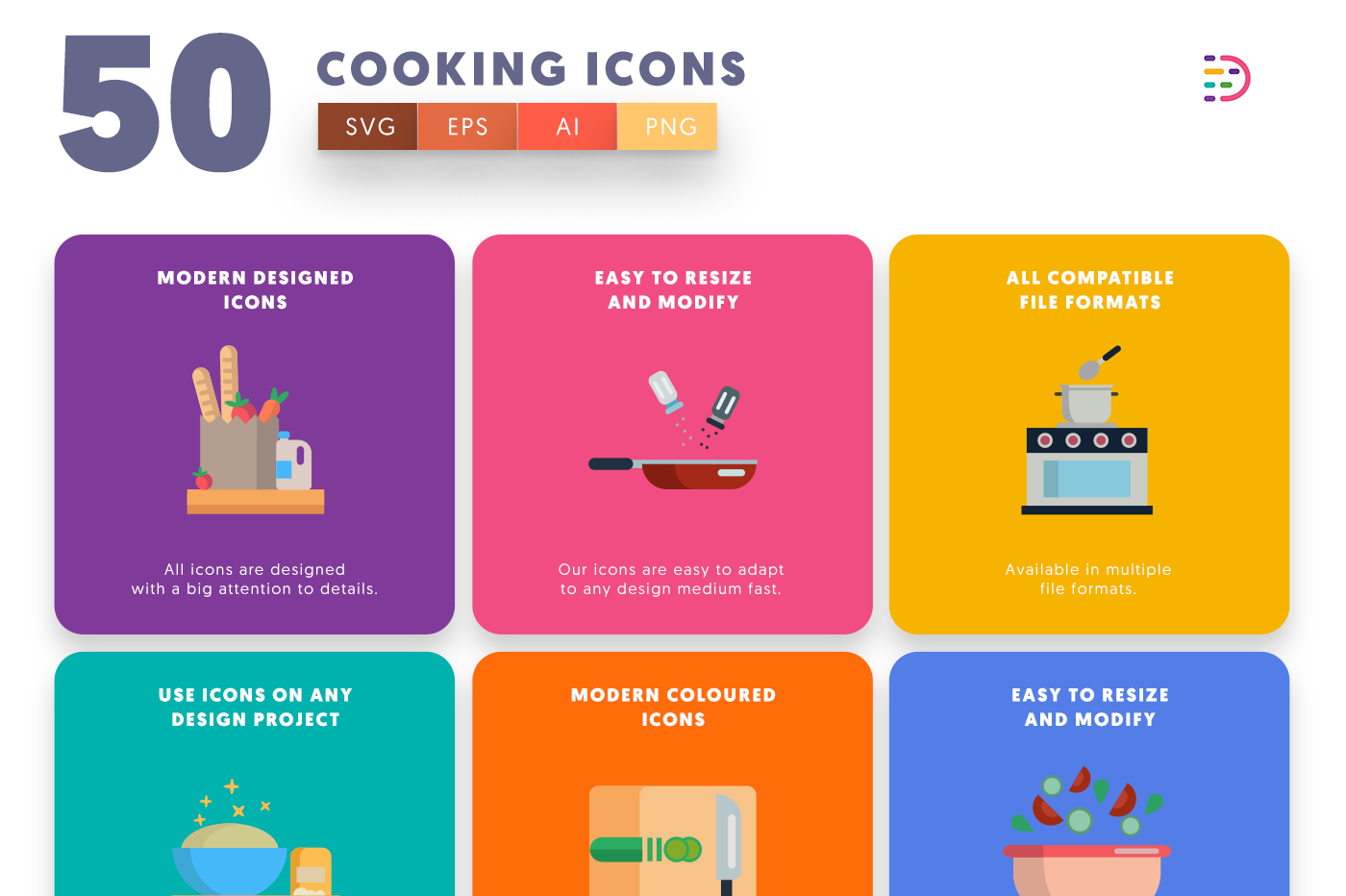  Cooking Icons with colored backgrounds 